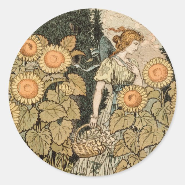 Sonnenblumen Art Nouveau Garden Runder Aufkleber (Vorderseite)