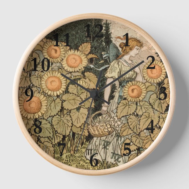 Sonnenblumen Art Nouveau Garden Uhr (Vorderseite)
