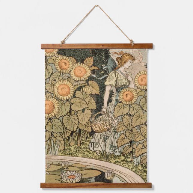 Sonnenblumen Art Nouveau Garden Wandteppich Mit Holzrahmen (Vorderseite)