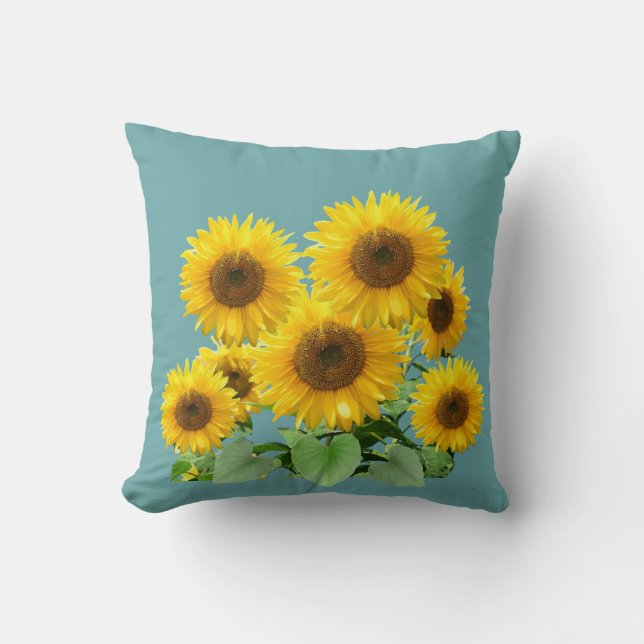 Sonnenblumen auf Aquamarinen Kissen (Vorderseite)