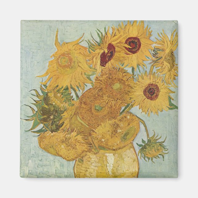Sonnenblumen (auf blau)-Vincent van Gogh Magnet (Vorne)