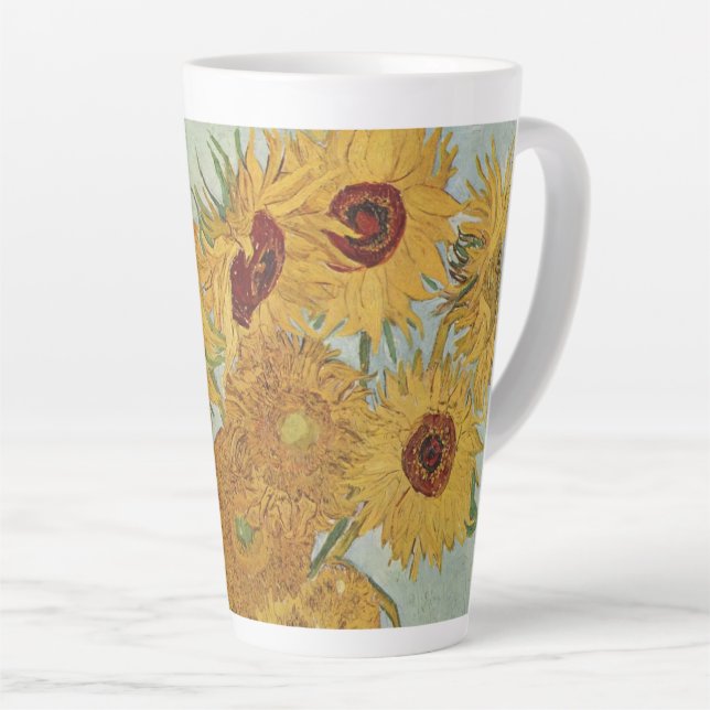 Sonnenblumen (auf blau)-Vincent van Gogh Milchtasse (Rechte Ecke)