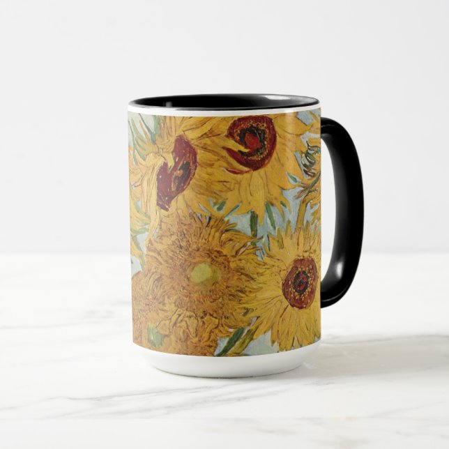 Sonnenblumen (auf blau)-Vincent van Gogh Small Tasse (VorderseiteRechts)