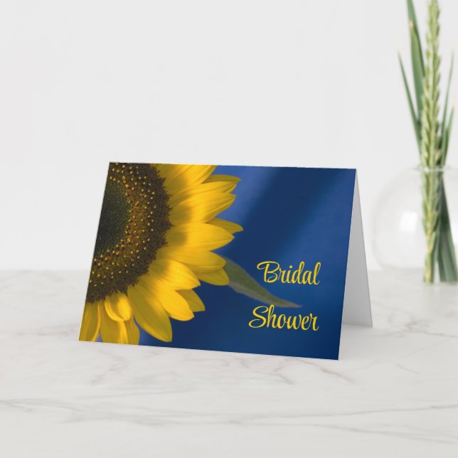 Sonnenblumen auf blauem Brautparty Einladung (Vorderseite)