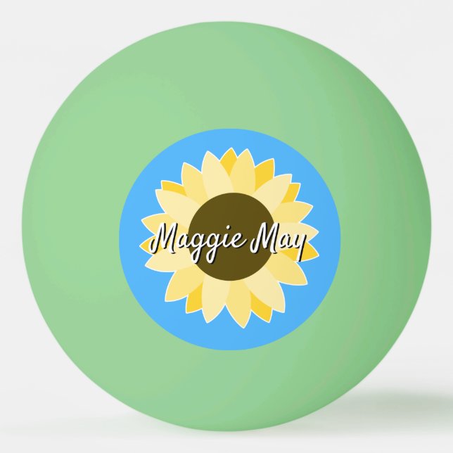 Sonnenblumen auf blauem Tischtennisball (Vorderseite)