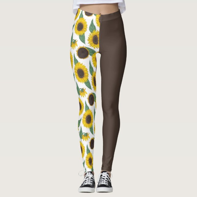 Sonnenblumen auf Braun 1/2 und 1/2 Leggings (Vorderseite)