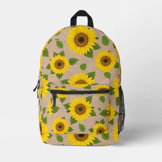 Sonnenblumen auf Burlap Bedruckter Rucksack (Vorderseite)