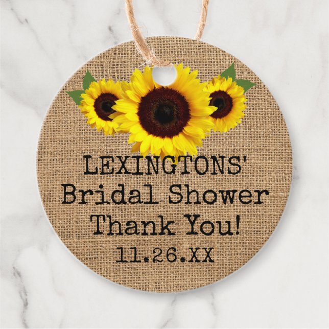 Sonnenblumen auf Burlap Fall Brautparty Vielen Dan Geschenkanhänger (Vorderseite)