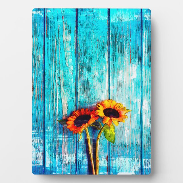 Sonnenblumen auf dem Holzdeck Fotoplatte (Vorderseite)