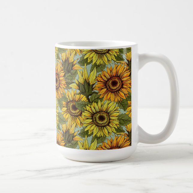 Sonnenblumen auf dem Schlachtfeld Foliage Orange Y Kaffeetasse (Rechts)