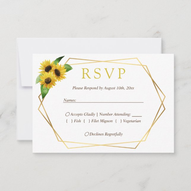 Sonnenblumen auf der Antwortkarte RSVP Karte (Vorderseite)