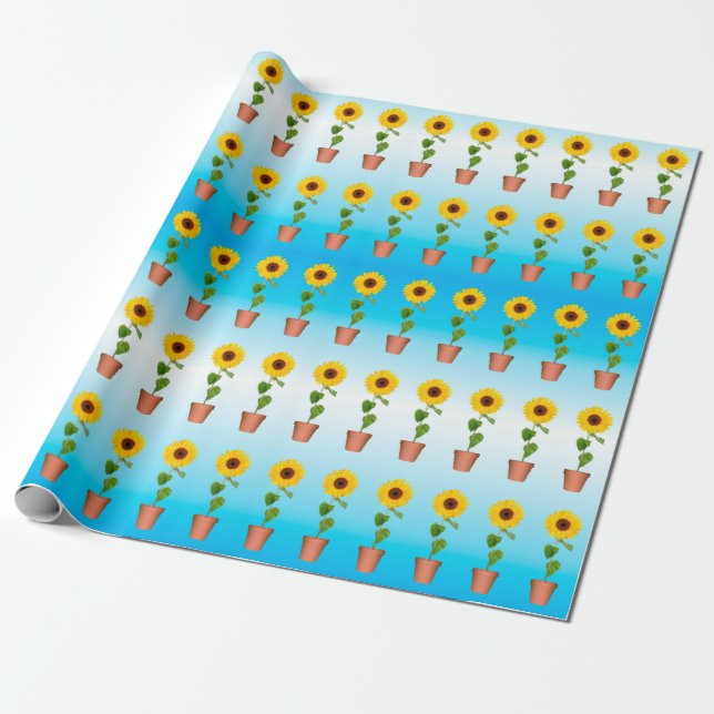 Sonnenblumen auf einem blauen Steigungs-Packpapier Geschenkpapier (Ungerollt)