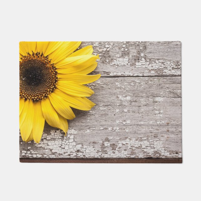 Sonnenblumen auf einem Holztisch Fußmatte (Vorderseite)