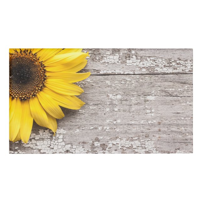 Sonnenblumen auf einem Holztisch Namenschild (Vorderseite)