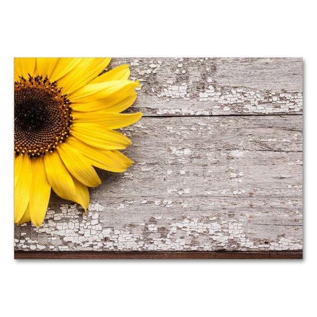 Sonnenblumen auf einem Holztisch Tischnummer (Vorderseite)