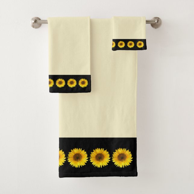Sonnenblumen auf Elfenbein und Schwarzbadehandtuch Badhandtuch Set (Insitu)