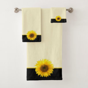 Sonnenblumen auf hellbeige und schwarzem Badetuch  Badhandtuch Set