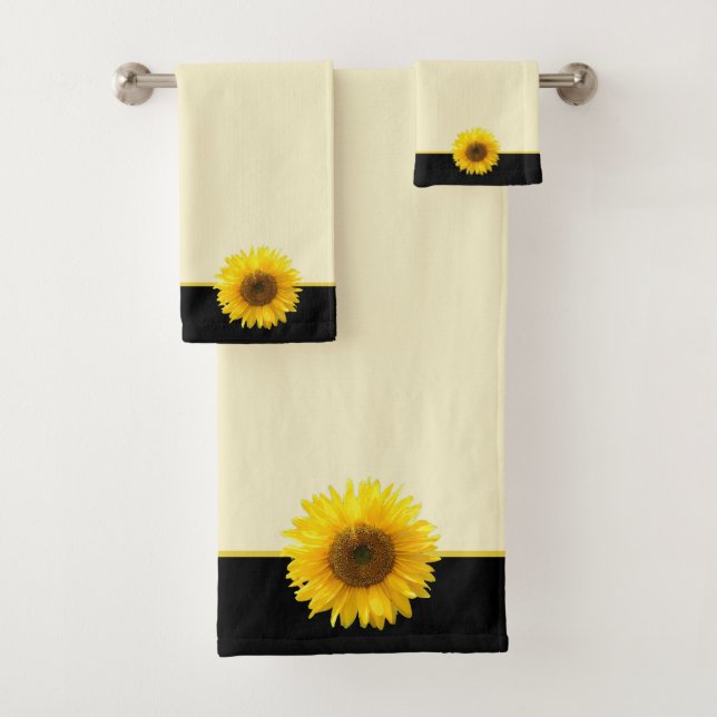 Sonnenblumen auf hellbeige und schwarzem Badetuch  Badhandtuch Set (Insitu)