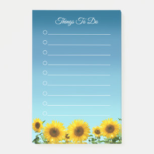 Sonnenblumen auf himmelblauen Dingen, die erledigt Post-it Klebezettel
