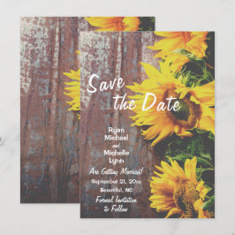Sonnenblumen auf Holz Rustikale Save the Date Hoch Einladung