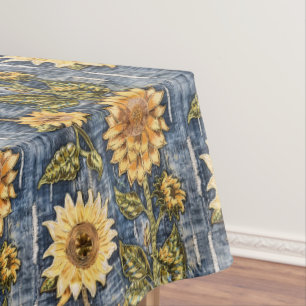 Sonnenblumen auf Imitaten Denim Tischdecke