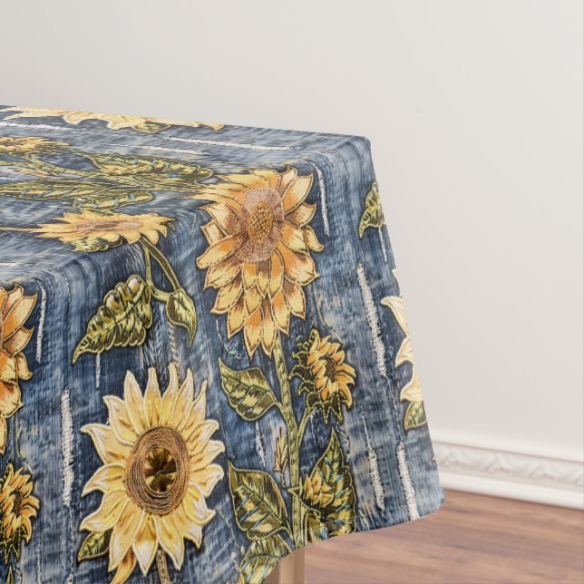 Sonnenblumen auf Imitaten Denim Tischdecke (Beispiel)
