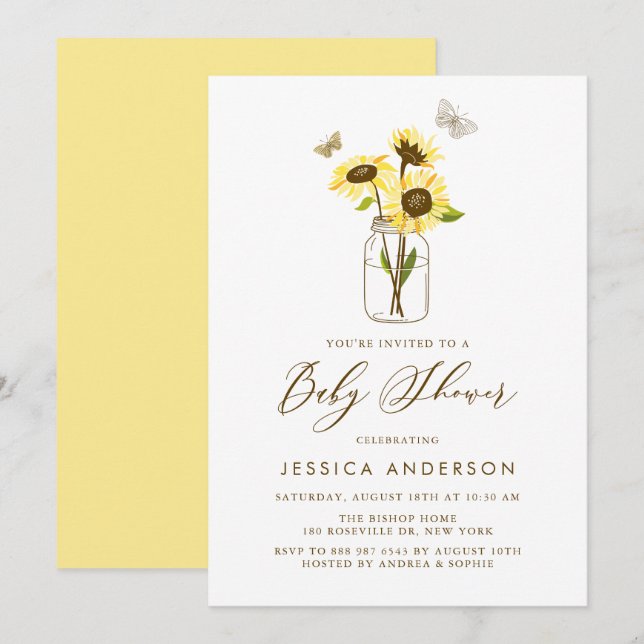 Sonnenblumen auf Mason Jar Summer Baby Shower II Einladung (Vorne/Hinten)