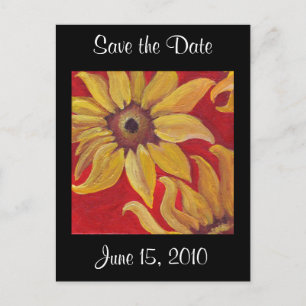 Sonnenblumen auf Rot - Schwarz Save the Date Postk Ankündigungspostkarte