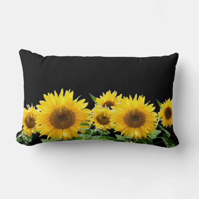 Sonnenblumen auf schwarz lendenkissen (Vorderseite)