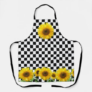 Sonnenblumen auf Schwarz-weißem Schachbrettmuster Schürze
