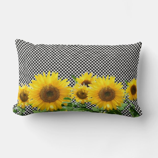 Sonnenblumen auf schwarz-weißem Schachmuster Lendenkissen (Vorderseite)