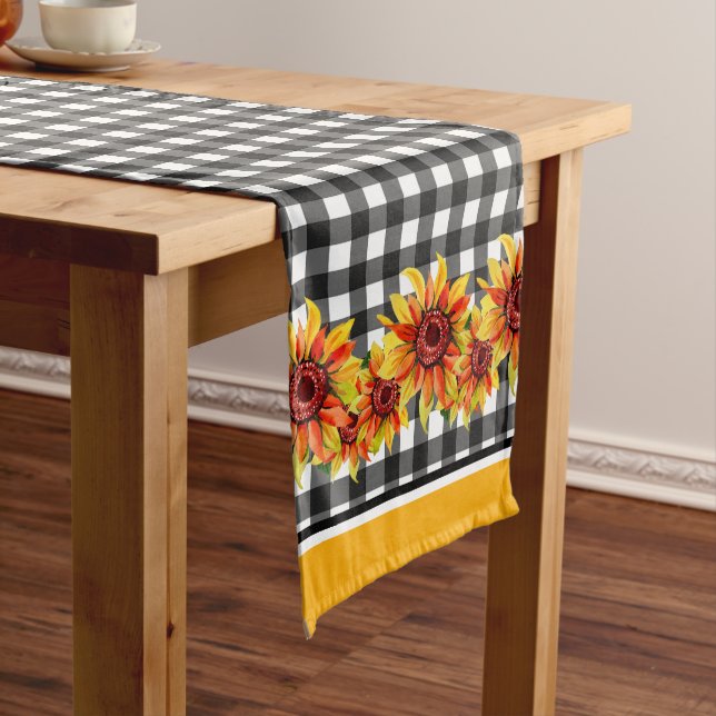 Sonnenblumen auf schwarzem Gingham Großer Tischläufer (Beispiel)