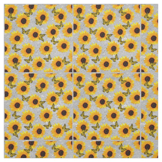 Sonnenblumen auf Silber, Baumwollstoffe Stoff (Muster)
