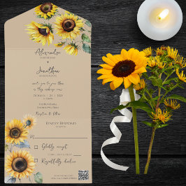 Sonnenblumen auf Tan QR Code All In One Einladung