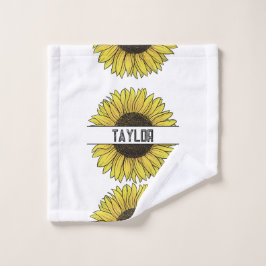 Sonnenblumen auf weißem Monogramm-Namen Waschlappen