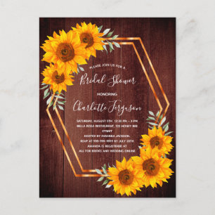 Sonnenblumen aus Brautparty, braunes Holz Postkarte