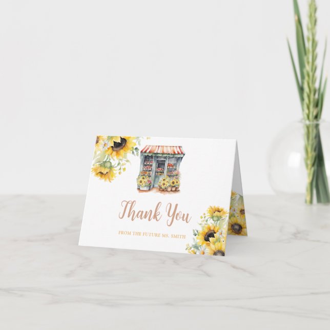 Sonnenblumen aus dem Markt Brautparty eingeklappt Dankeskarte (Vorderseite)