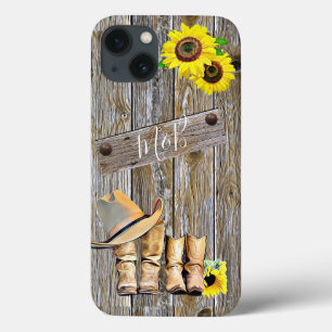 Sonnenblumen aus rustikalem Holz, Cowboystiefel un Case-Mate iPhone Hülle