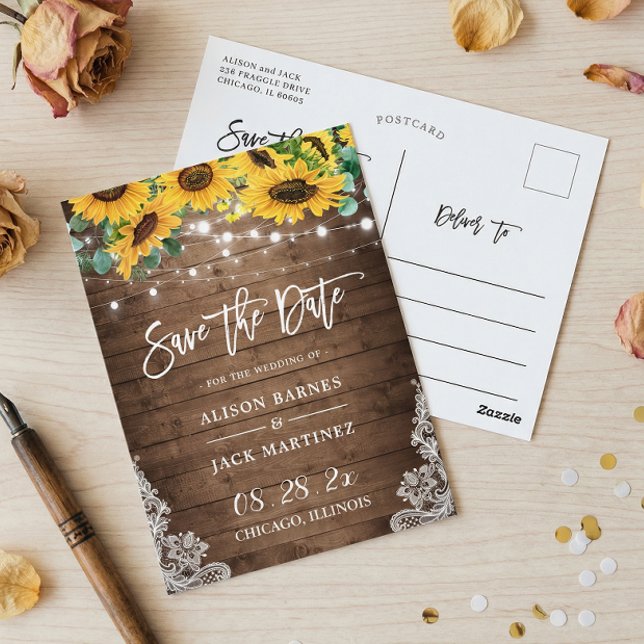 Sonnenblumen aus rustikalem Holz und Streichelleuc Postkarte (Von Creator hochgeladen)