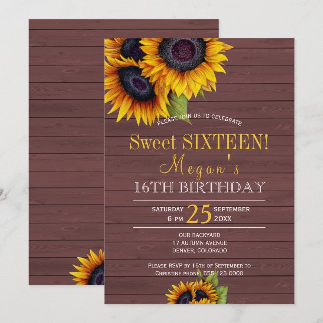Sonnenblumen aus Stallholz Chic rustikal 16 . Gebu Einladung (Vorne/Hinten)