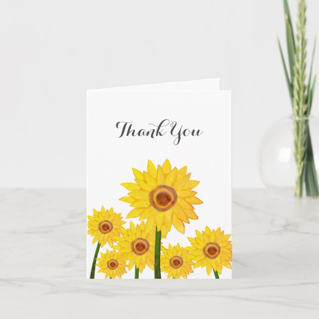 Sonnenblumen Authentische Hand Zeichnend Dankeschö Dankeskarte (Vorderseite)