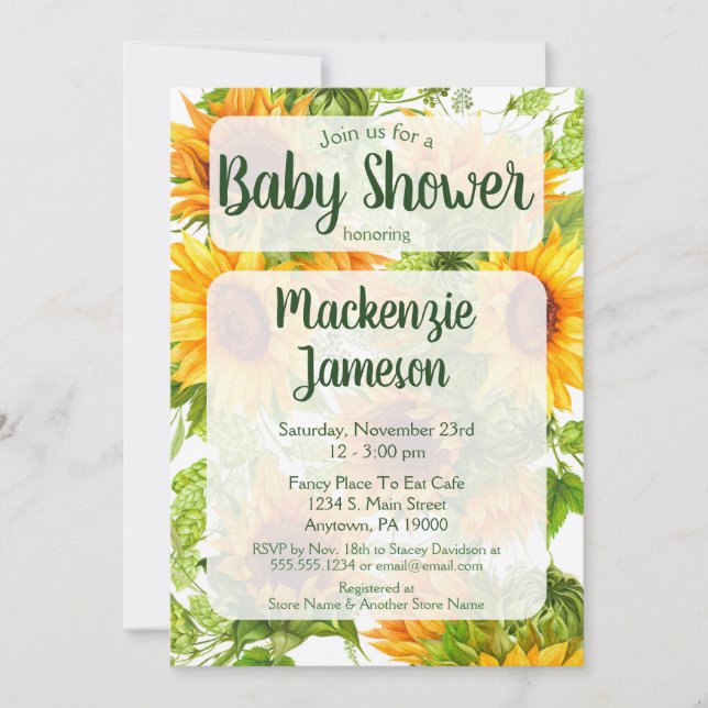 Sonnenblumen Baby Dusche Einladung Geschlecht neut (Vorderseite)