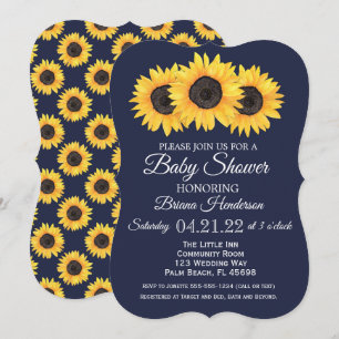 Sonnenblumen-Baby-Shower-Einladungen Rustikal Blau Einladung