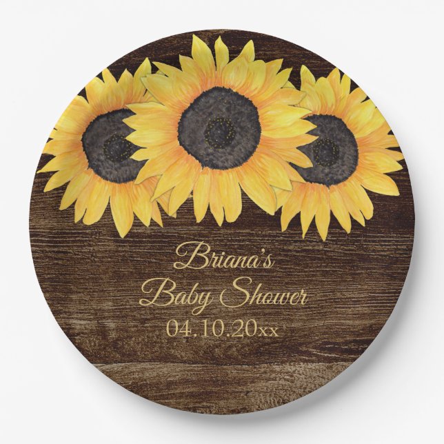 Sonnenblumen Babydusche Pappteller (Vorderseite)