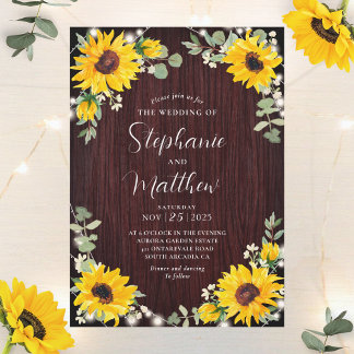Sonnenblumen Babys atmen Lichter Wood Wedding Einladung
