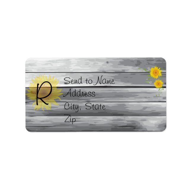 Sonnenblumen Barn Wood Collection Monogram Adresse Adressaufkleber (Vorne)