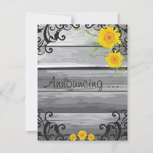 Sonnenblumen Barn Wood Collection Verlobung Announ Ankündigung (Vorderseite)