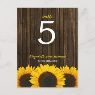 Sonnenblumen-Barn-Wood-Hochzeit-Tischnummer Postkarte