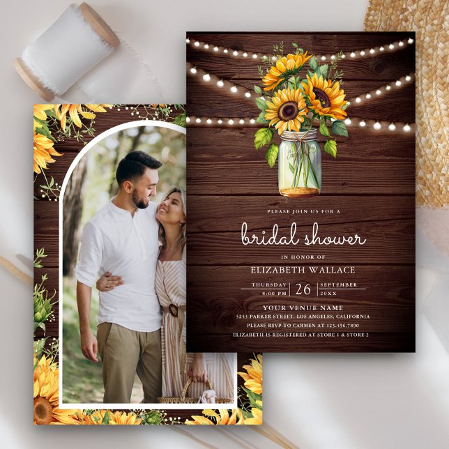 Sonnenblumen Barn Wood Mason Jar Foto Brautparty Einladung (Von Creator hochgeladen)