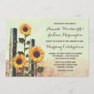 Sonnenblumen begehter Zaun Post Hochzeit Einladung